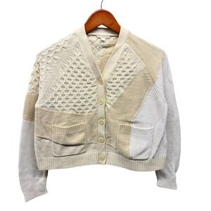 COS Knit Cardigan Sweater Women's XS Cream Beige Wool Blend V Neck